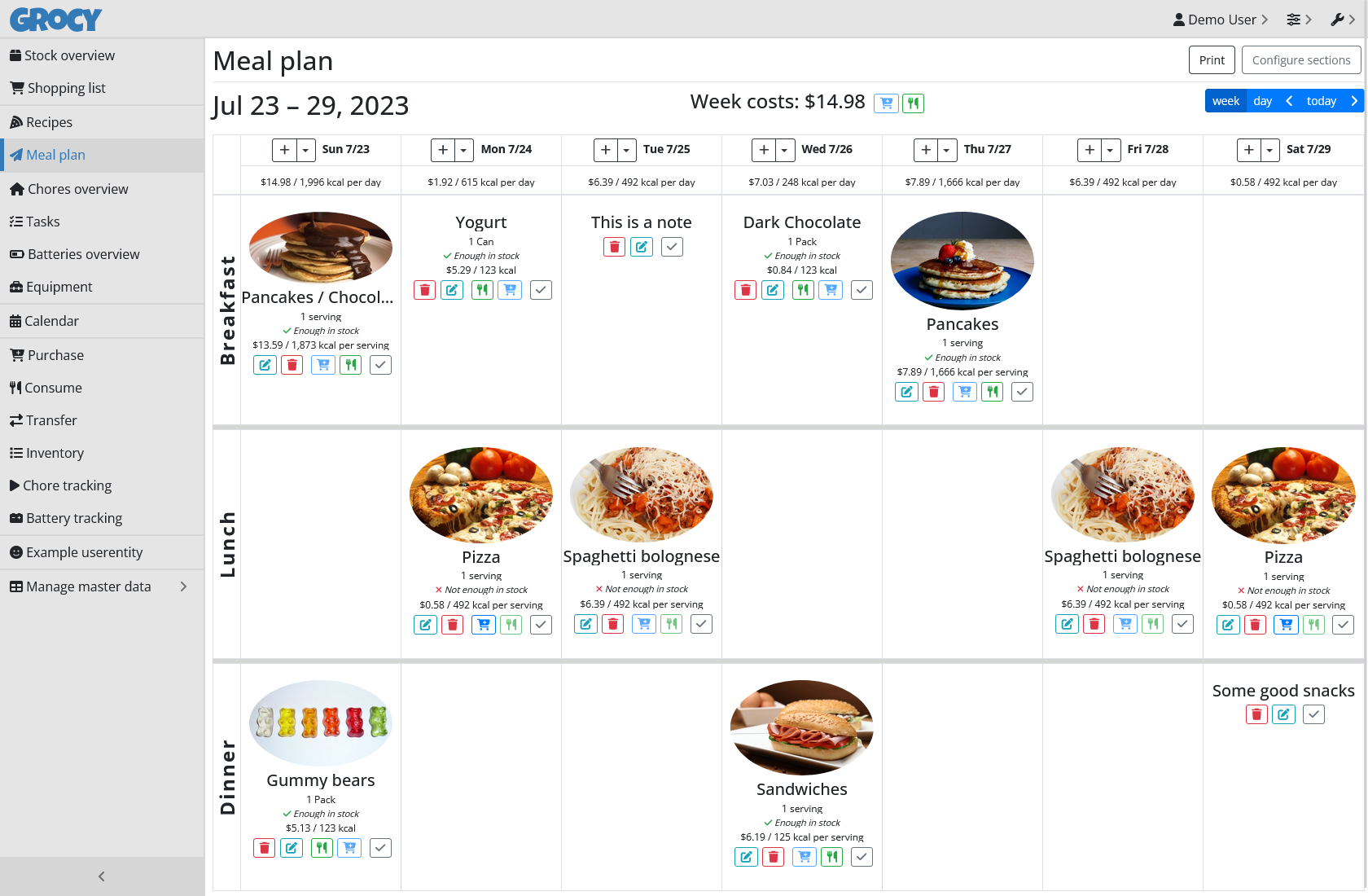 grocy meal planning